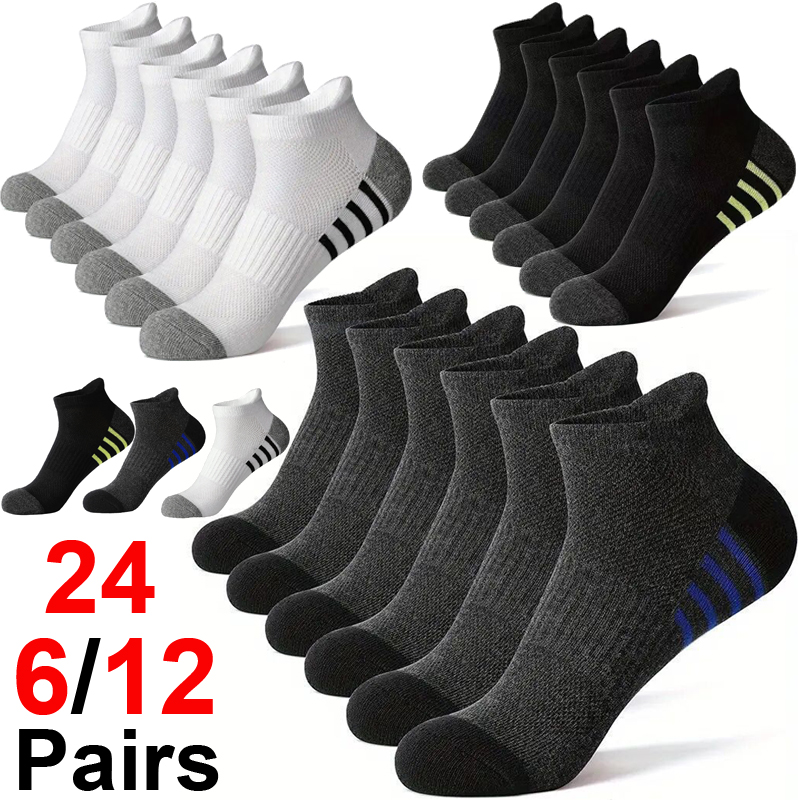 Outdoor Sport Hose - 6/12/24 ペアメンズスポーツソックス通気性快適な黒、白レジャーアウトドアプラスサイズ EU39-46 男性用ショートソックス