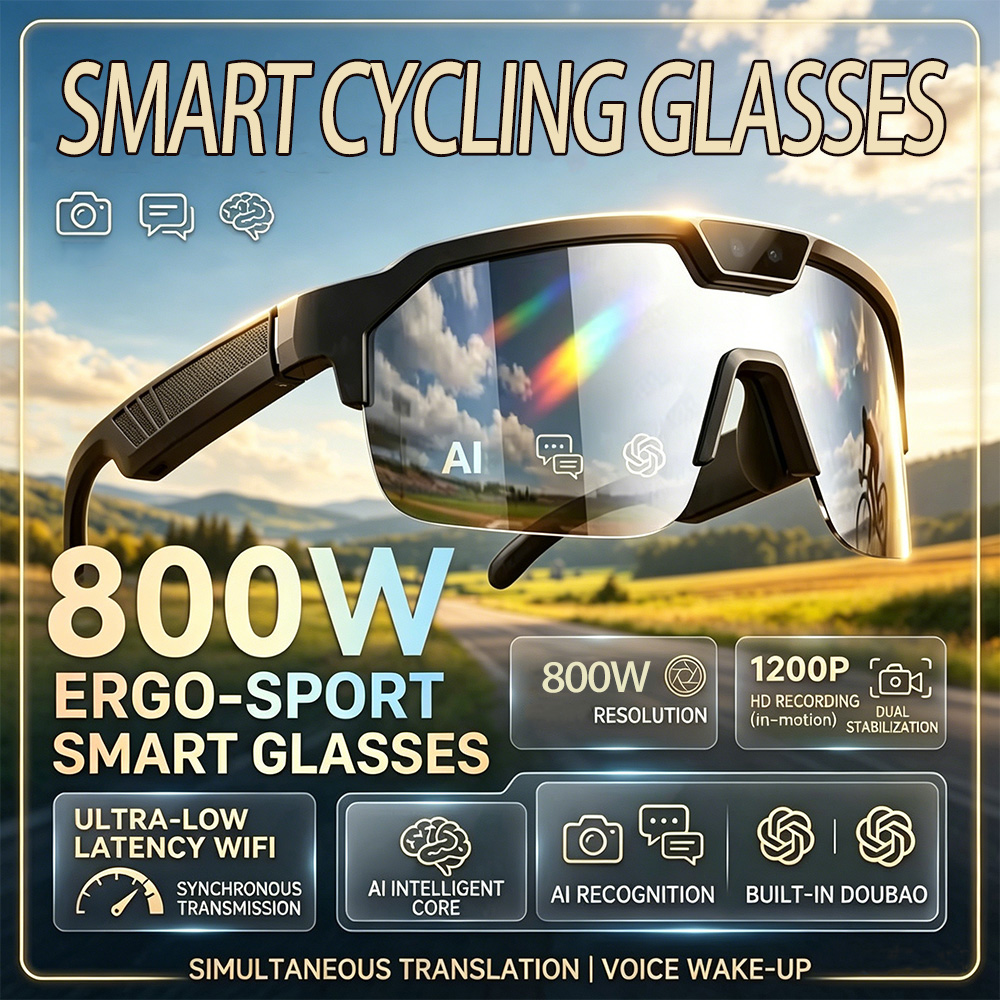 Outdoor Sport Glasses - 2026年サイクリンググラス、800万画素HDカメラ、UVカット、音声アシスタント、AI翻訳、Bluetoothワイヤレス通話機能搭載