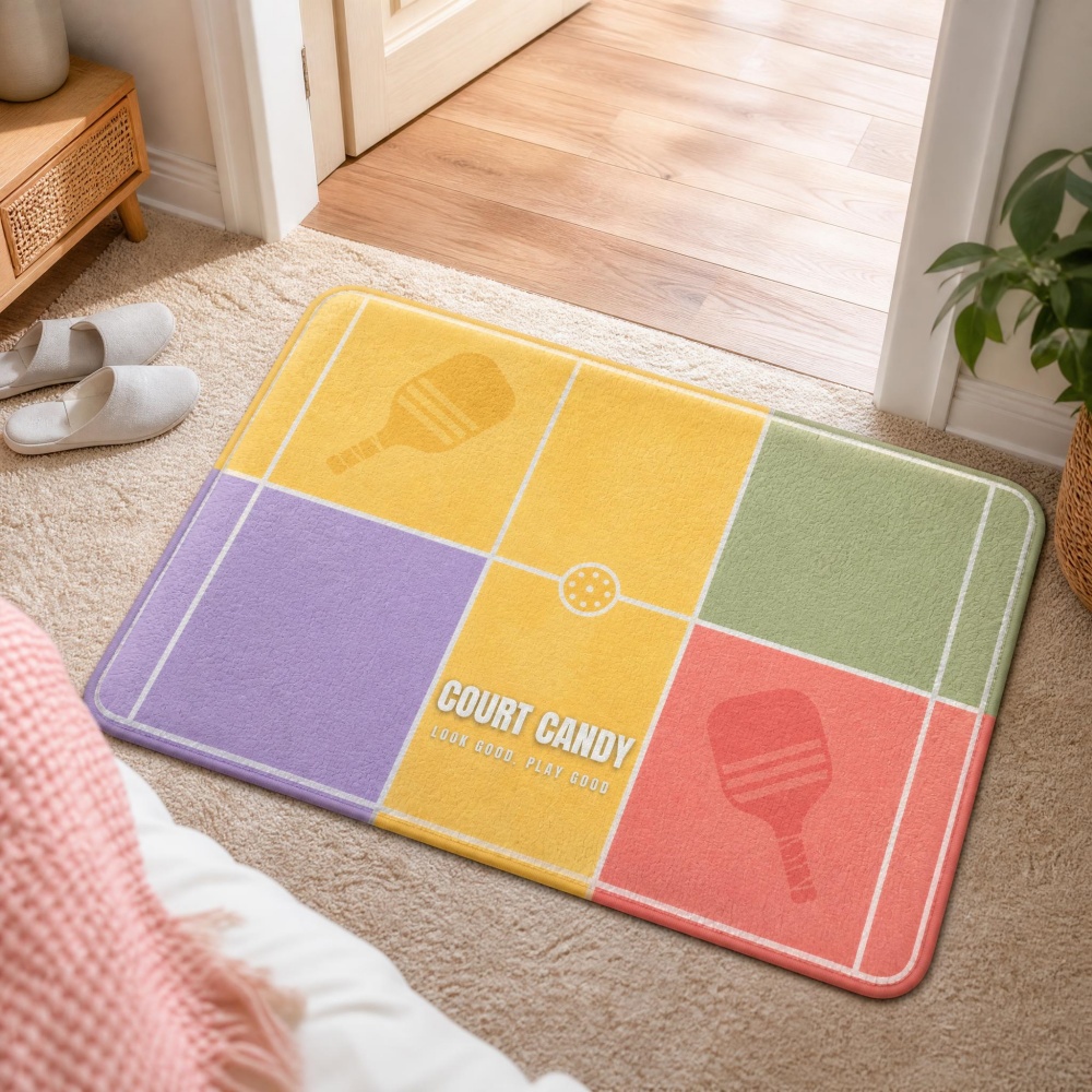 Outdoor Sport Court Flooring - パステルピクルスボールコートフランネルドアマット、滑り止め屋内玄関フロアマット、スポーツテーマのエリアラグ、複数サイズのドアマット