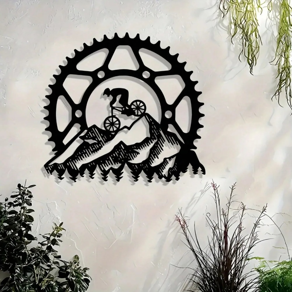Outdoor Sport Gear - ヴィンテージメタルウォールアート マウンテンバイカー風景 室内屋外アドベンチャーサイクリング装飾用