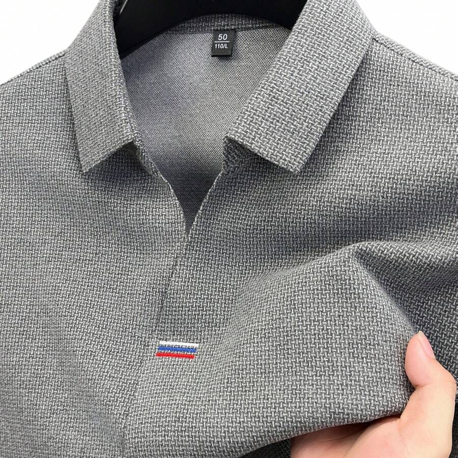 メンズ長袖シャツ、刺繍ストライプ、フェイクプラケットカラー、 - Polo Shirt Equestrian のレビューと価格