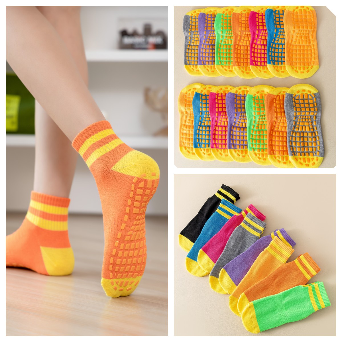 子供用滑り止めシリコンソックス,赤ちゃん,幼児,教育,ヨガ用 - Trampoline Park Sock のレビューと価格